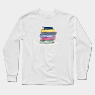 Watercolor Stack of Books Long Sleeve T-Shirt